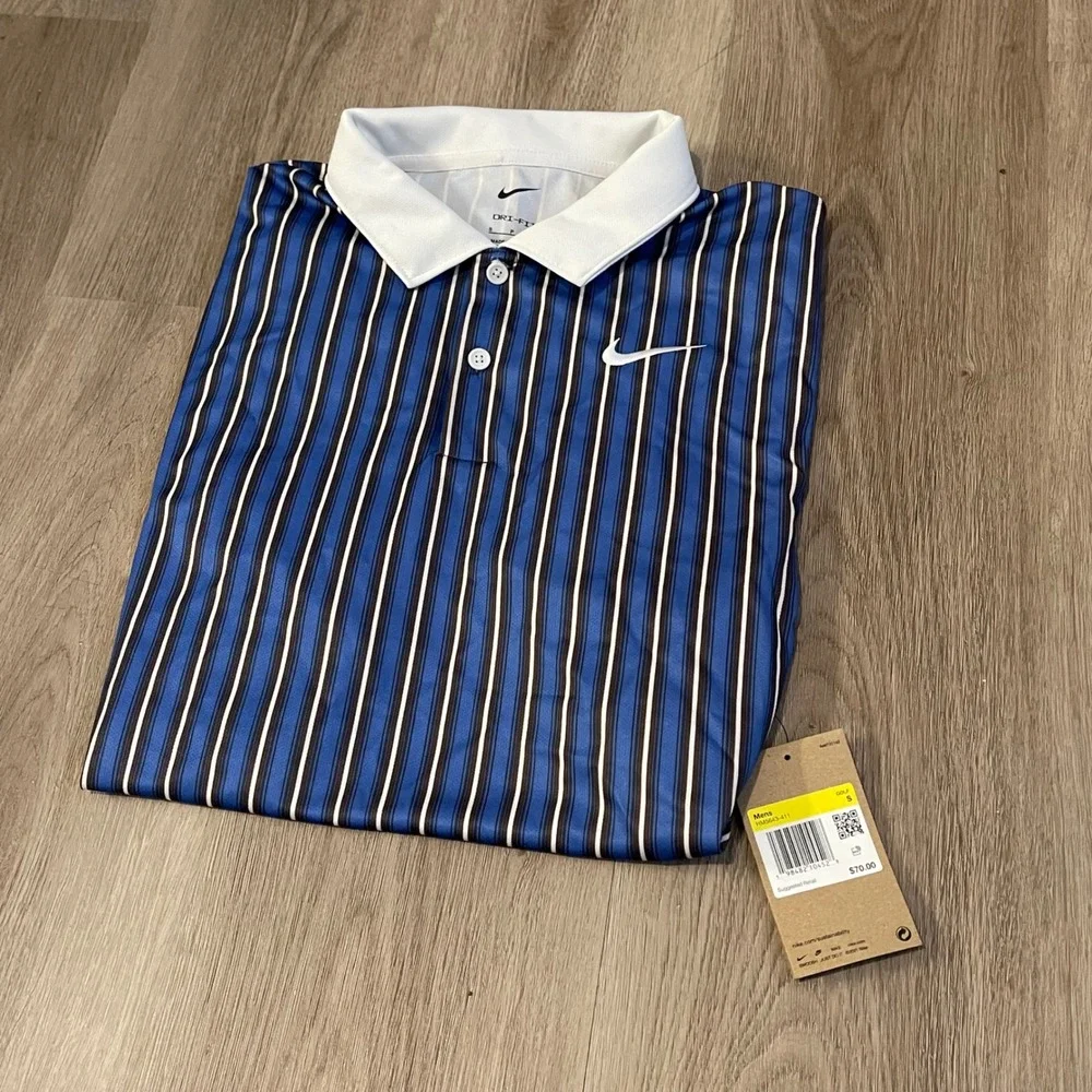 Nike Dri-FIT Golf Polo Shirt Mens Small Blue White Striped HM5643-411 NWT